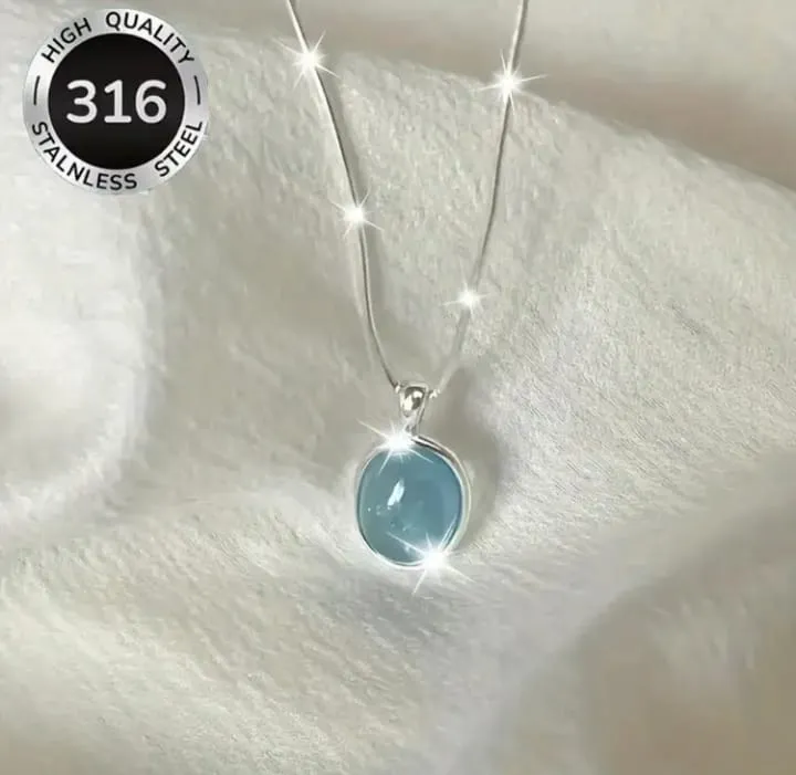 Moonstone Necklace Silver Coated Stainless Steel