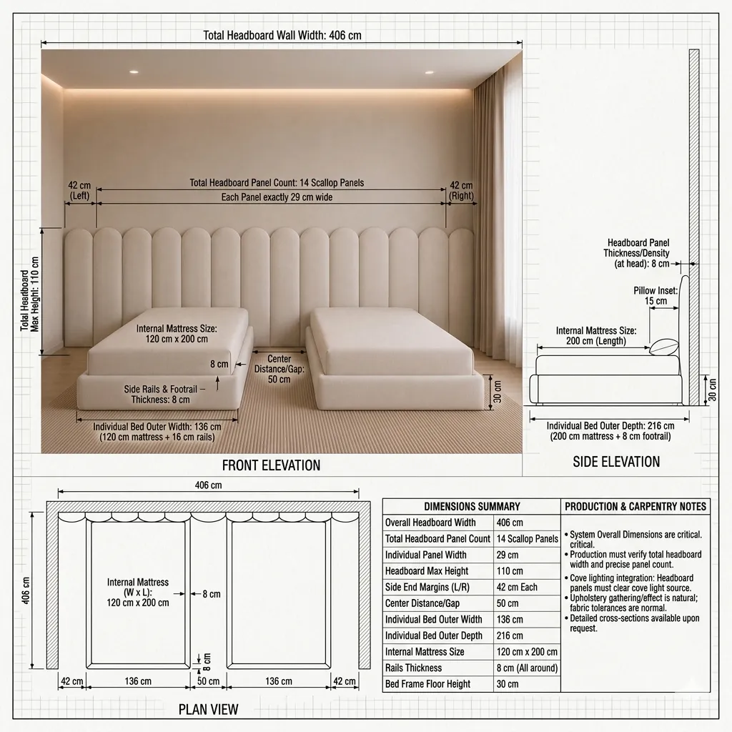 Twin Scallop Headboard Bed