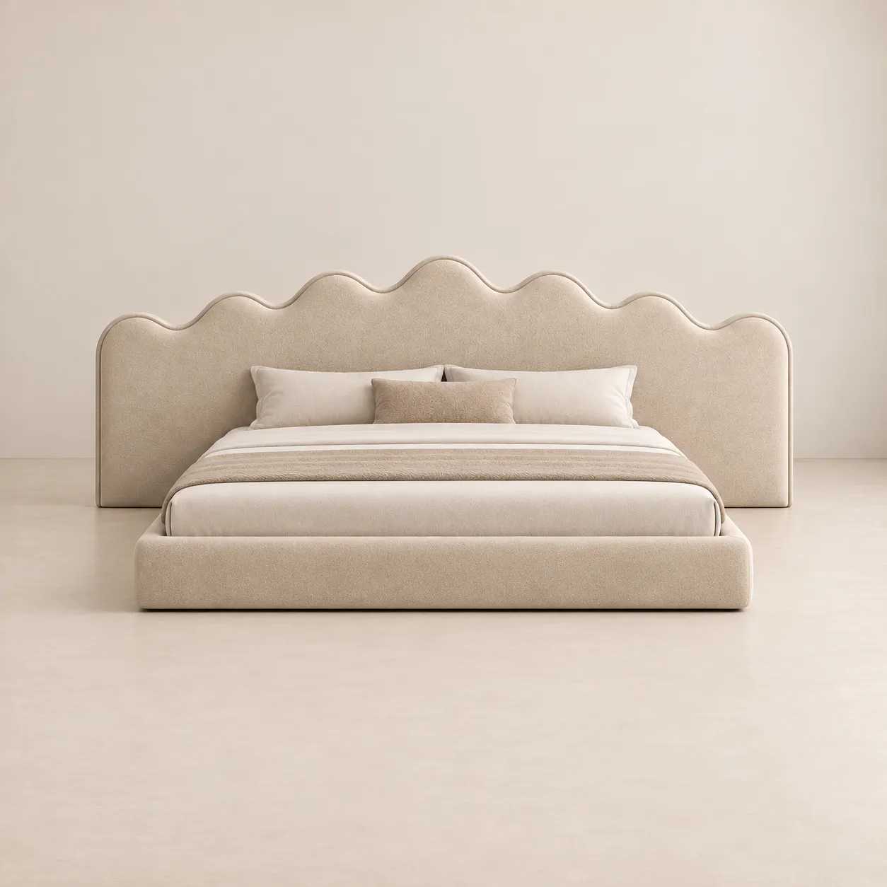 Wave Crest Extended Headboard Upholstered Bed