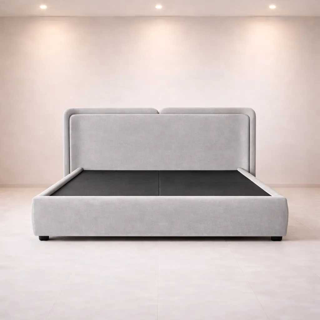 Minimalist Upholstered Bed with Curved Floating Headboard