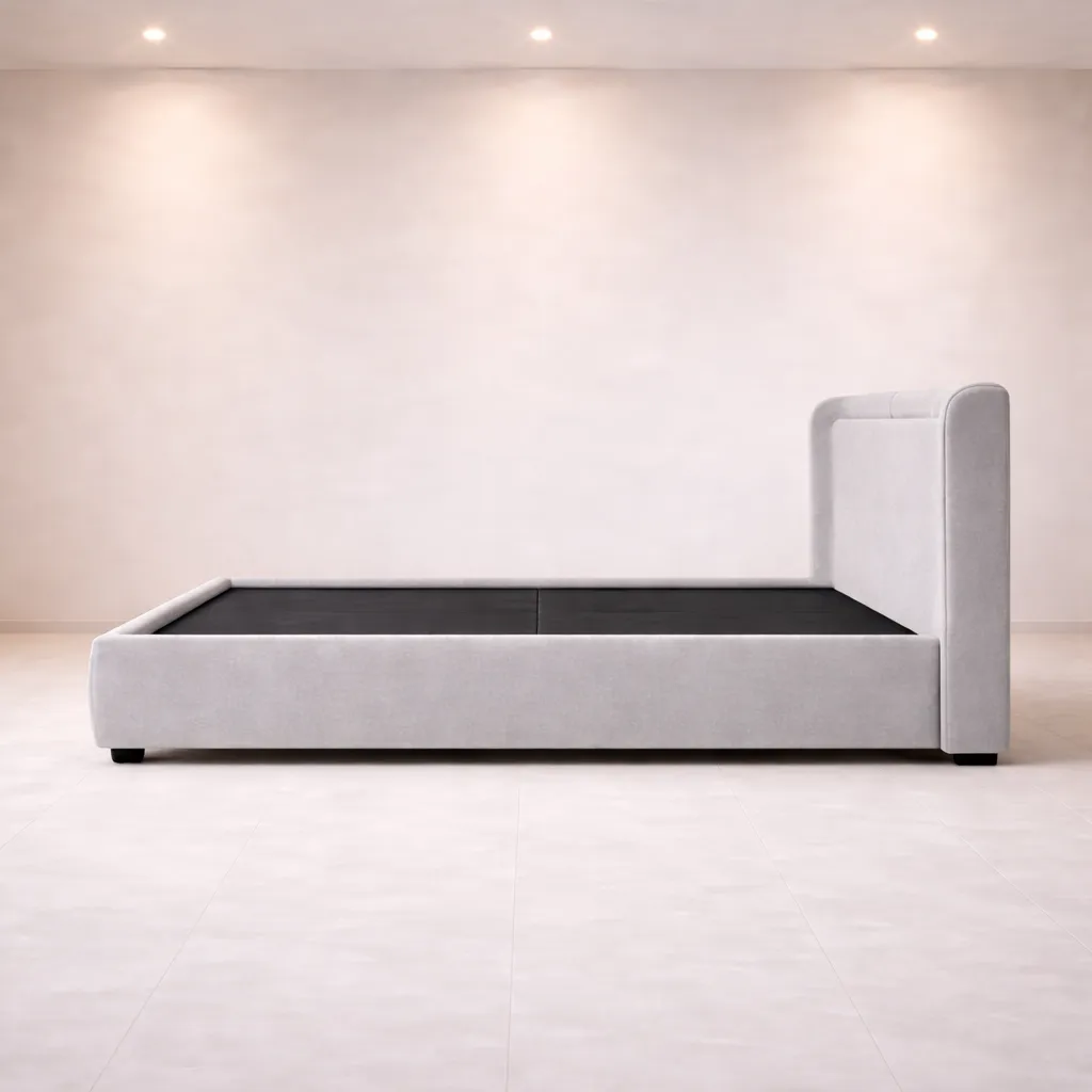 Minimalist Upholstered Bed with Curved Floating Headboard