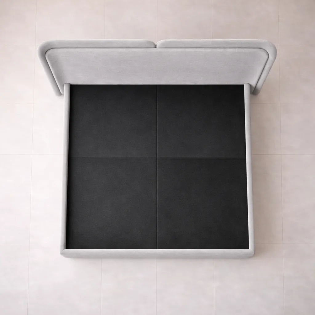 Minimalist Upholstered Bed with Curved Floating Headboard