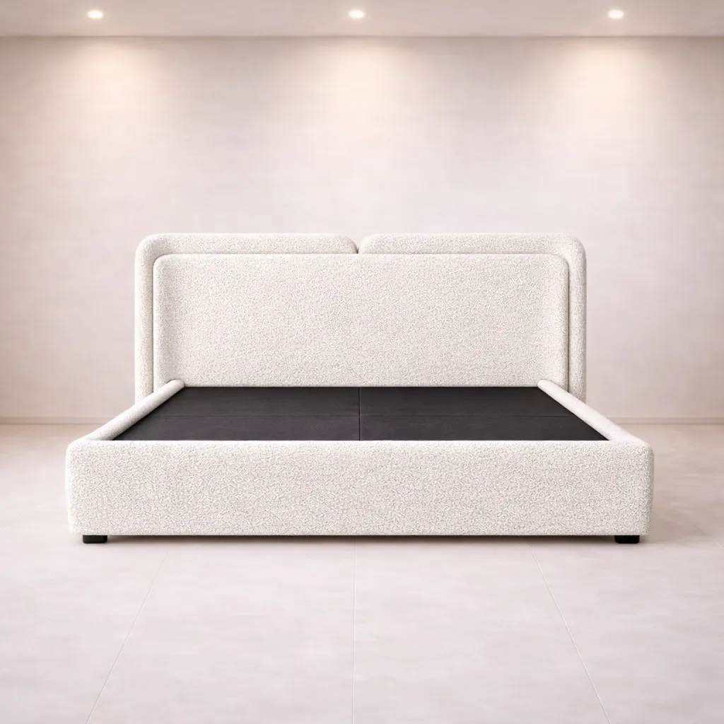 Bouclé Upholstered Bed with Floating Wraparound Headboard