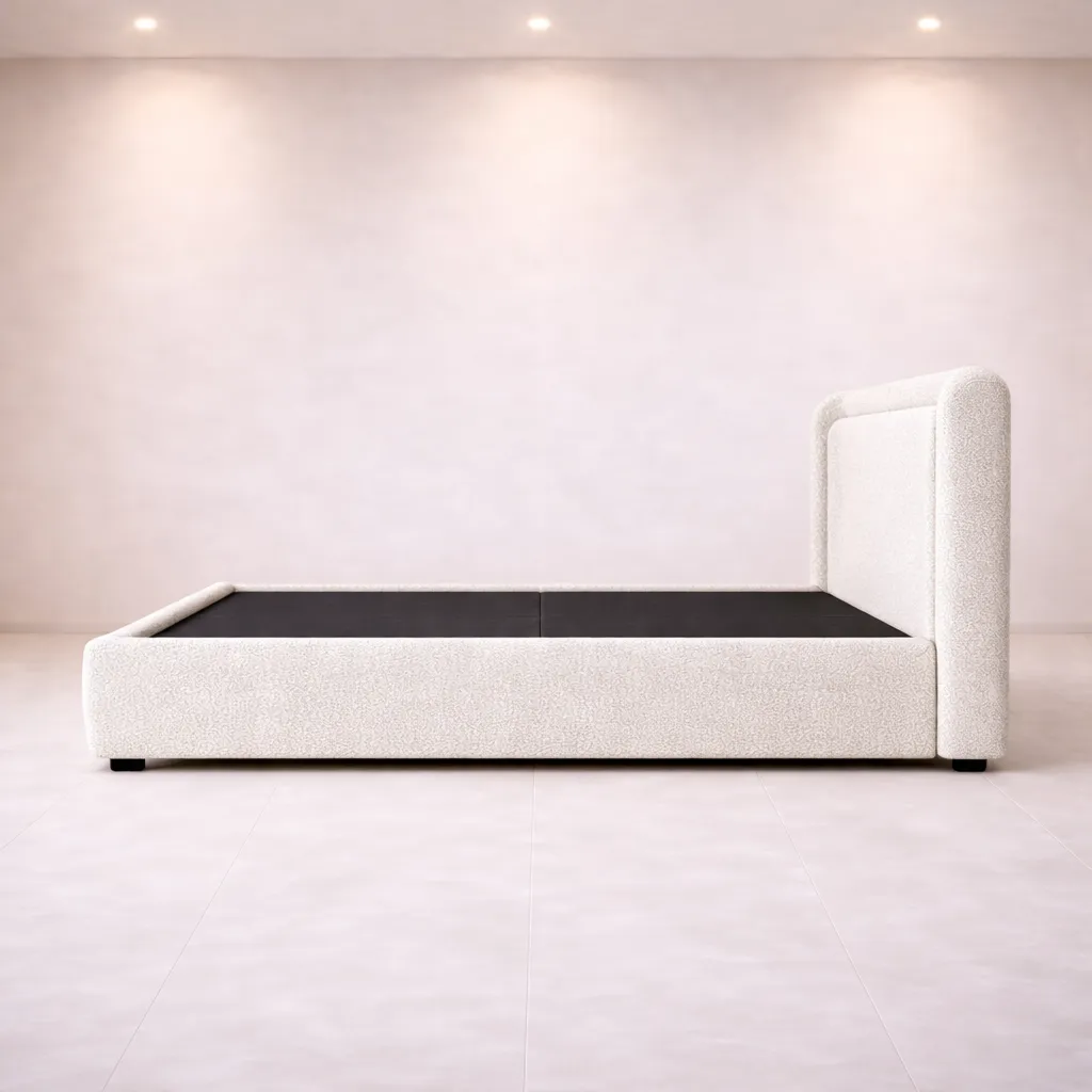 Bouclé Upholstered Bed with Floating Wraparound Headboard