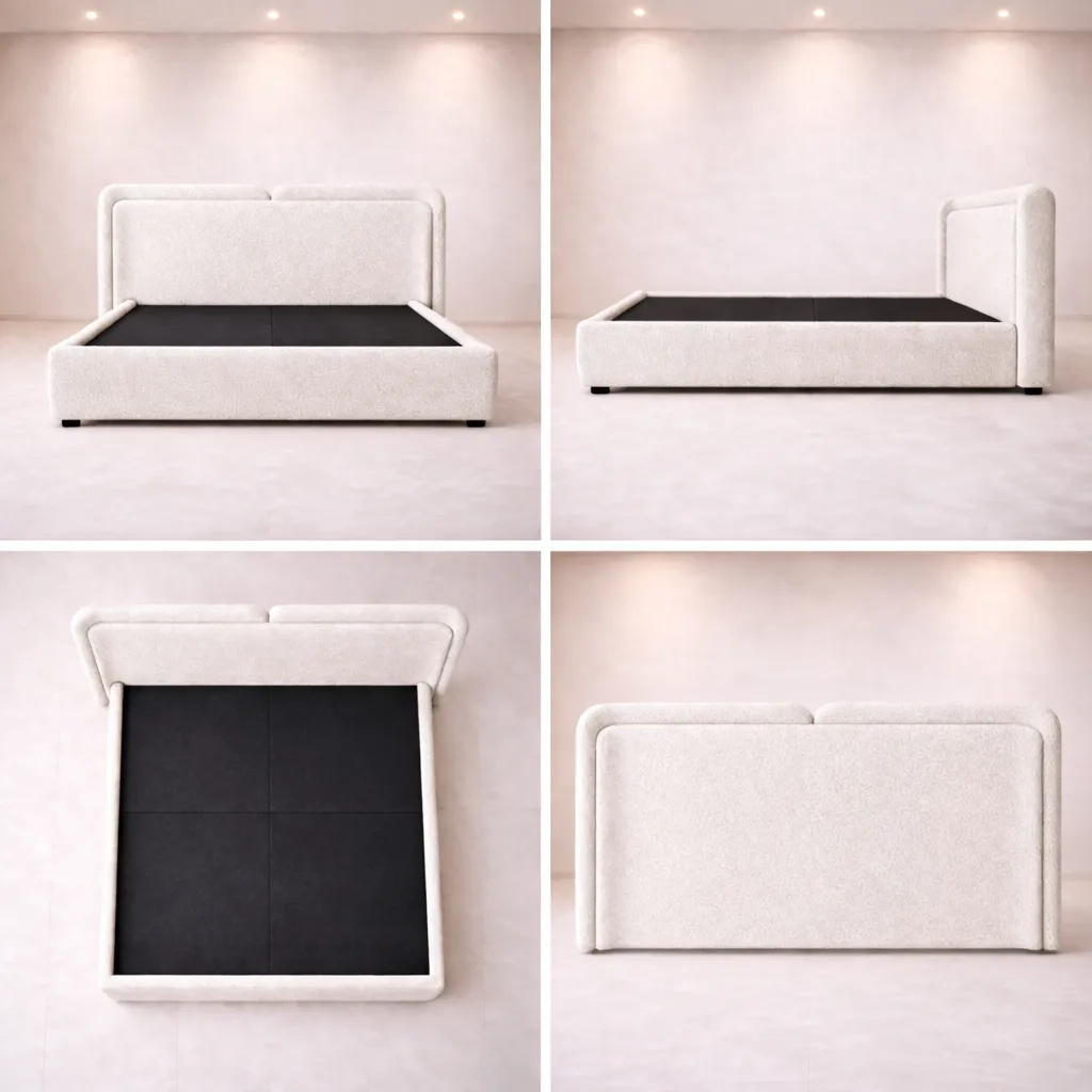 Bouclé Upholstered Bed with Floating Wraparound Headboard