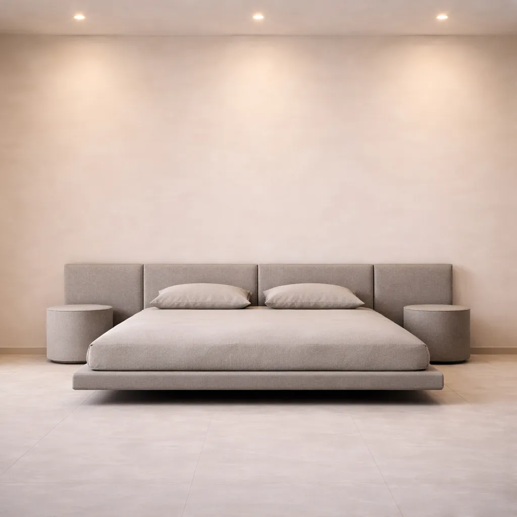 Modern Panel Headboard Bed with Round Nightstands (Copy)