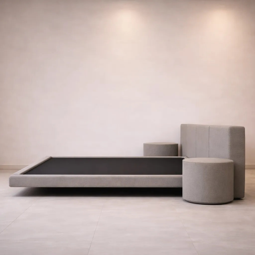 Modern Panel Headboard Bed with Round Nightstands (Copy)