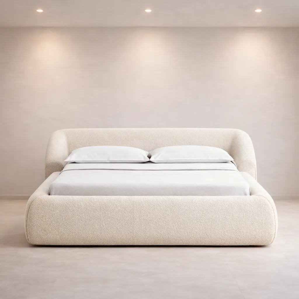 Curved Bouclé Platform Bed