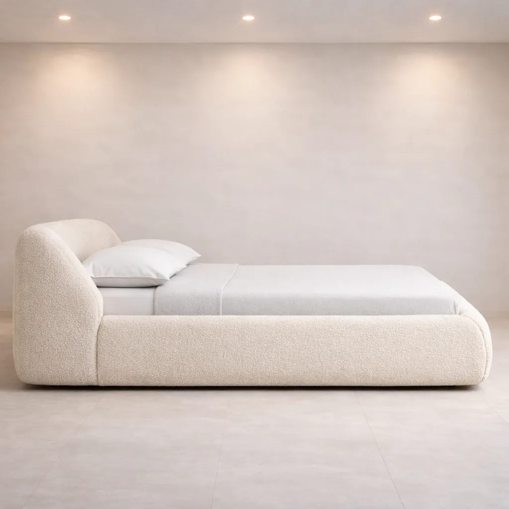 Curved Bouclé Platform Bed