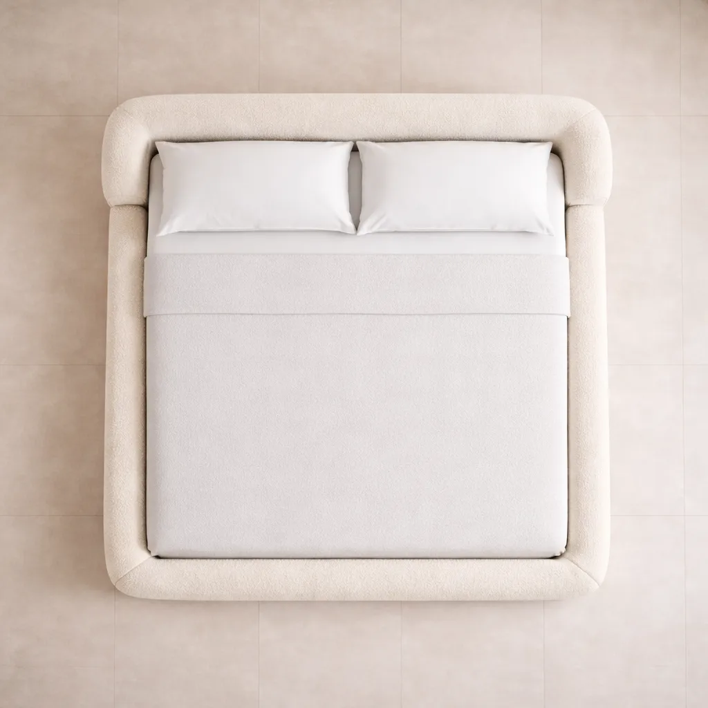 Curved Bouclé Platform Bed