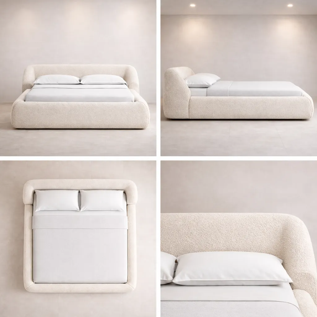 Curved Bouclé Platform Bed