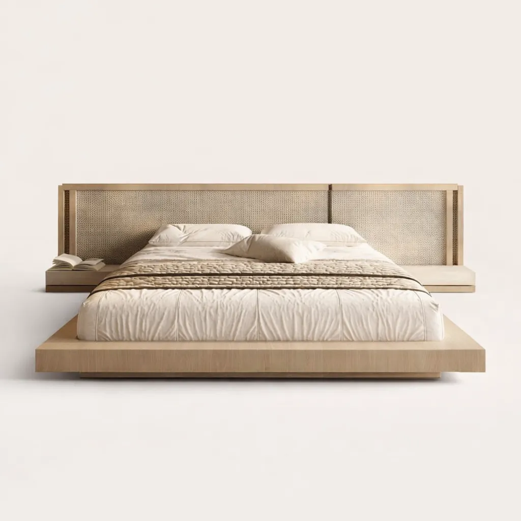 Wooden Rattan Headboard Bed UAE Custom Made