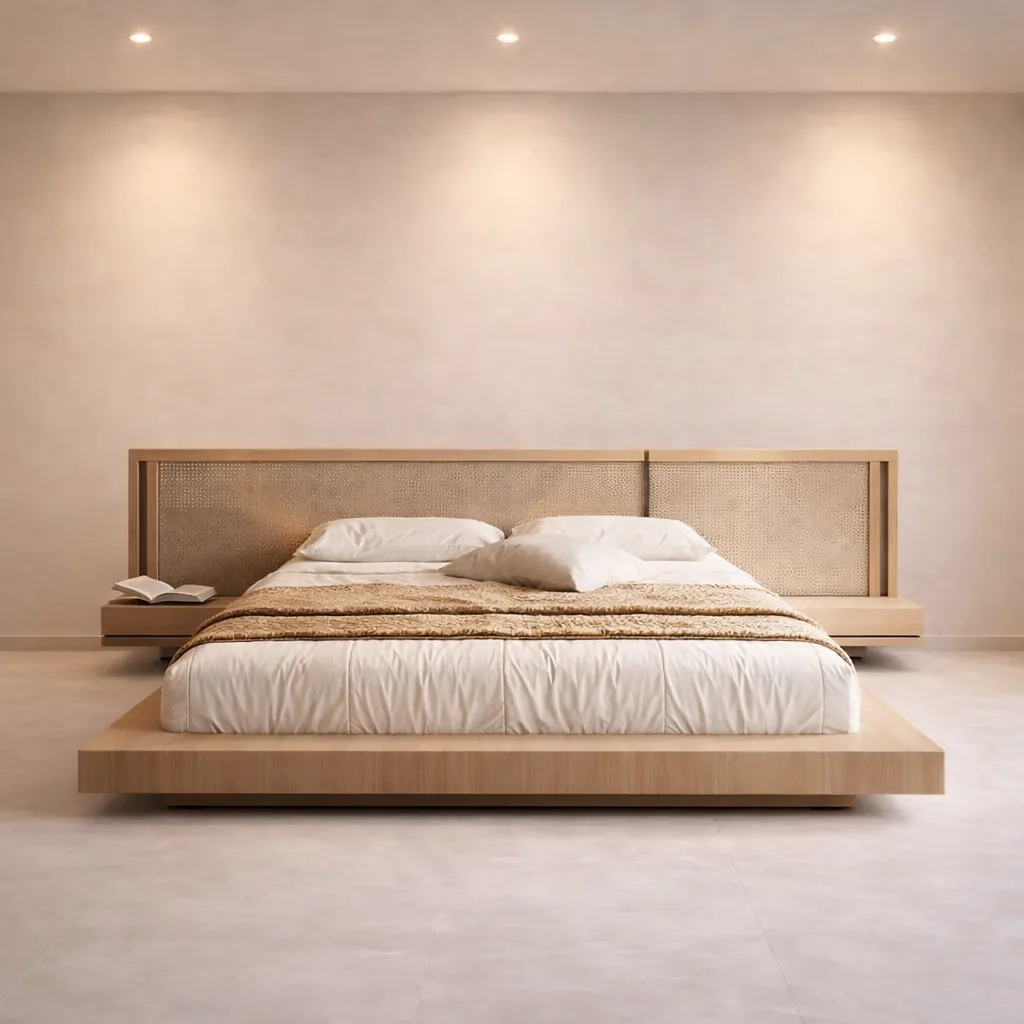 Wooden Rattan Headboard Bed UAE Custom Made