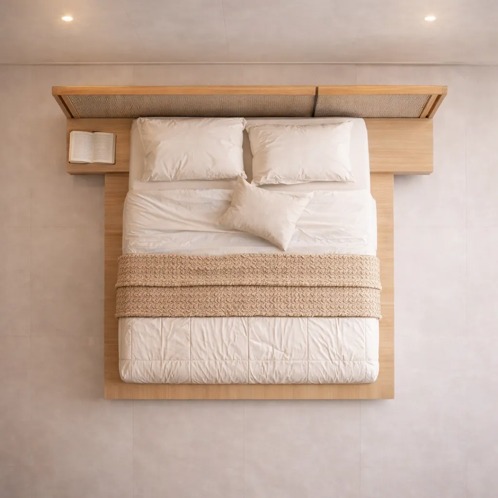 Wooden Rattan Headboard Bed UAE Custom Made