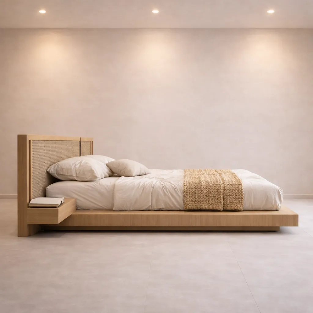 Wooden Rattan Headboard Bed UAE Custom Made