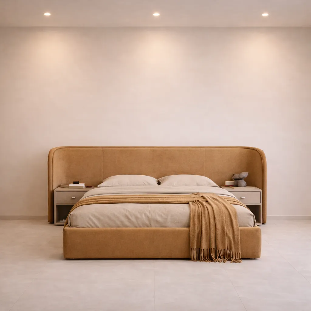 Curved Upholstered Bed with Nightstands