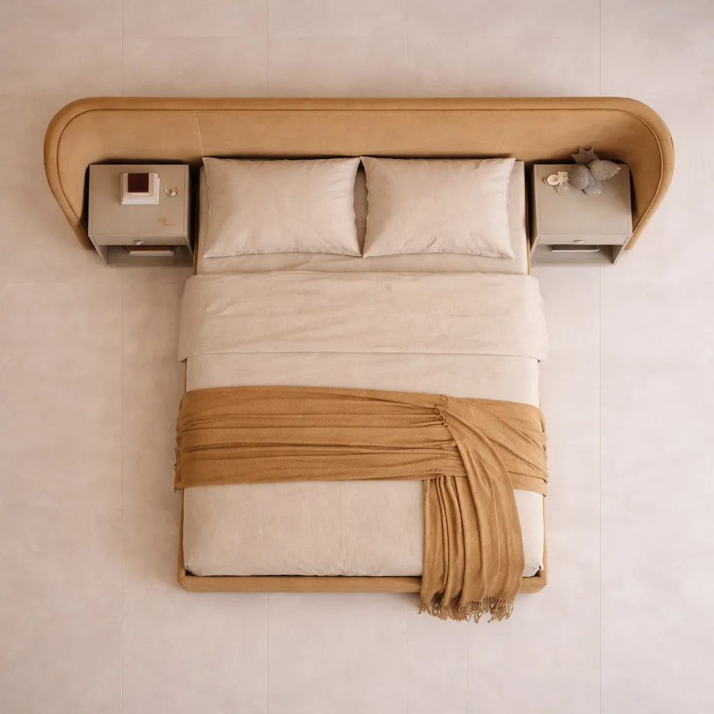 Curved Upholstered Bed with Nightstands