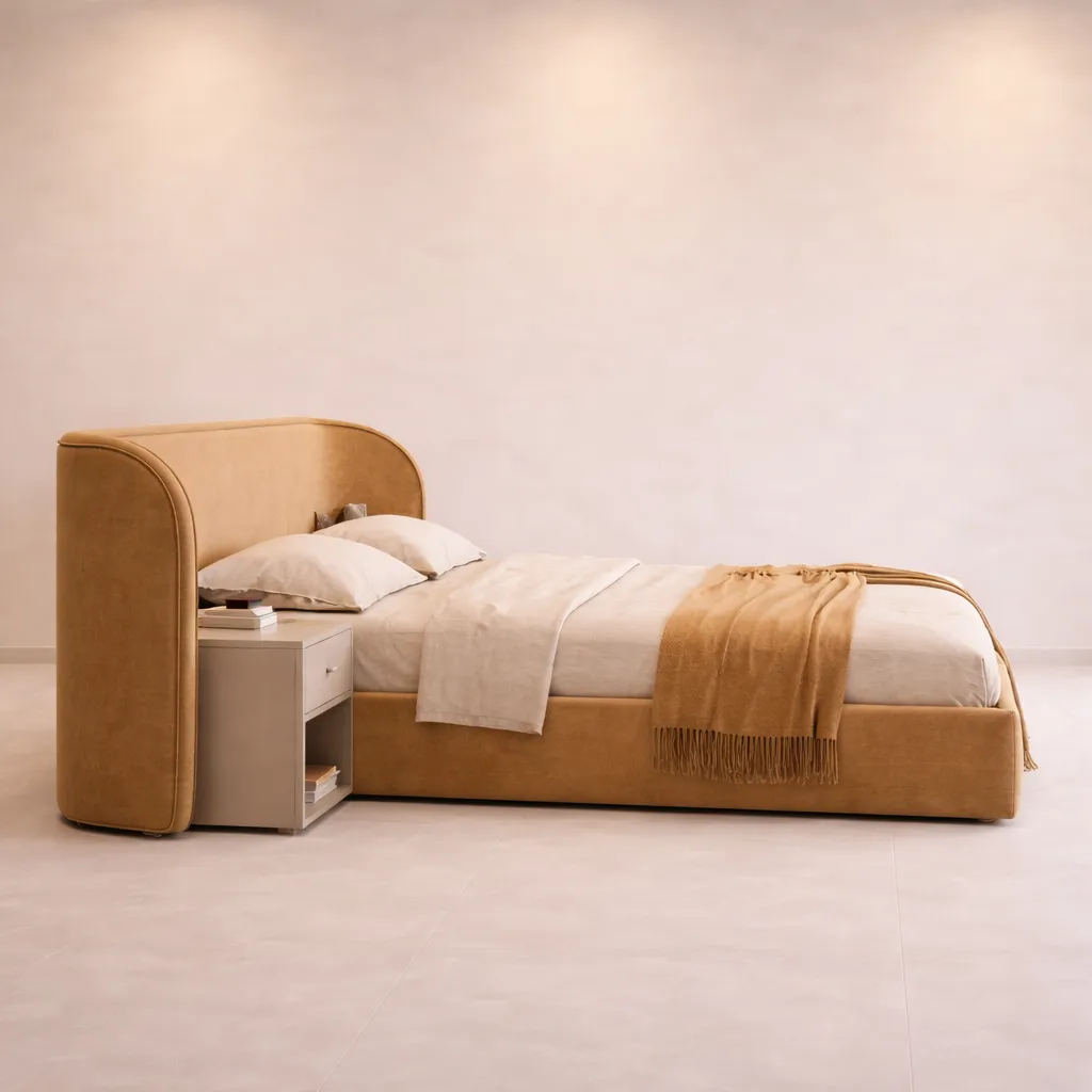 Curved Upholstered Bed with Nightstands