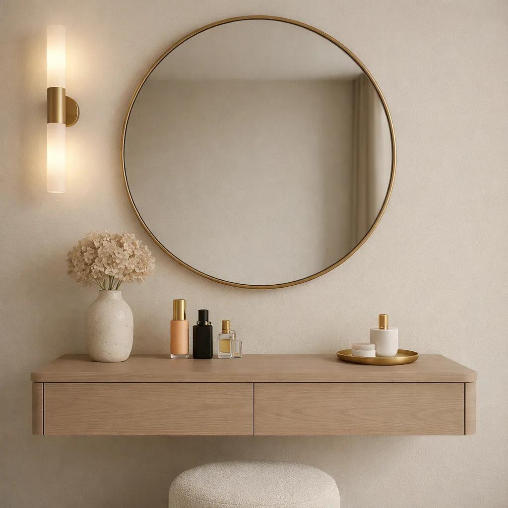 Modern Floating Vanity UAE | Round Mirror Dressing Table