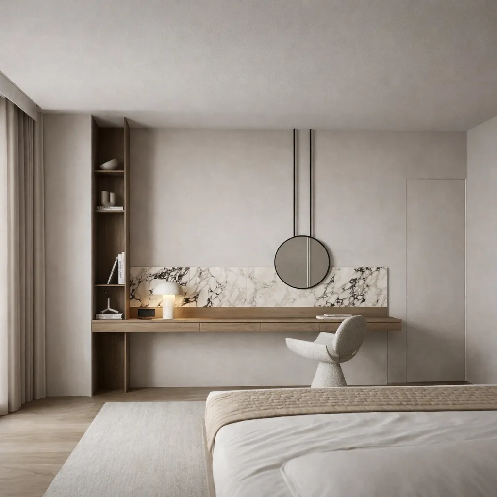 Modern Vanity UAE | Wall Mounted Dressing Table with Marble texture wood