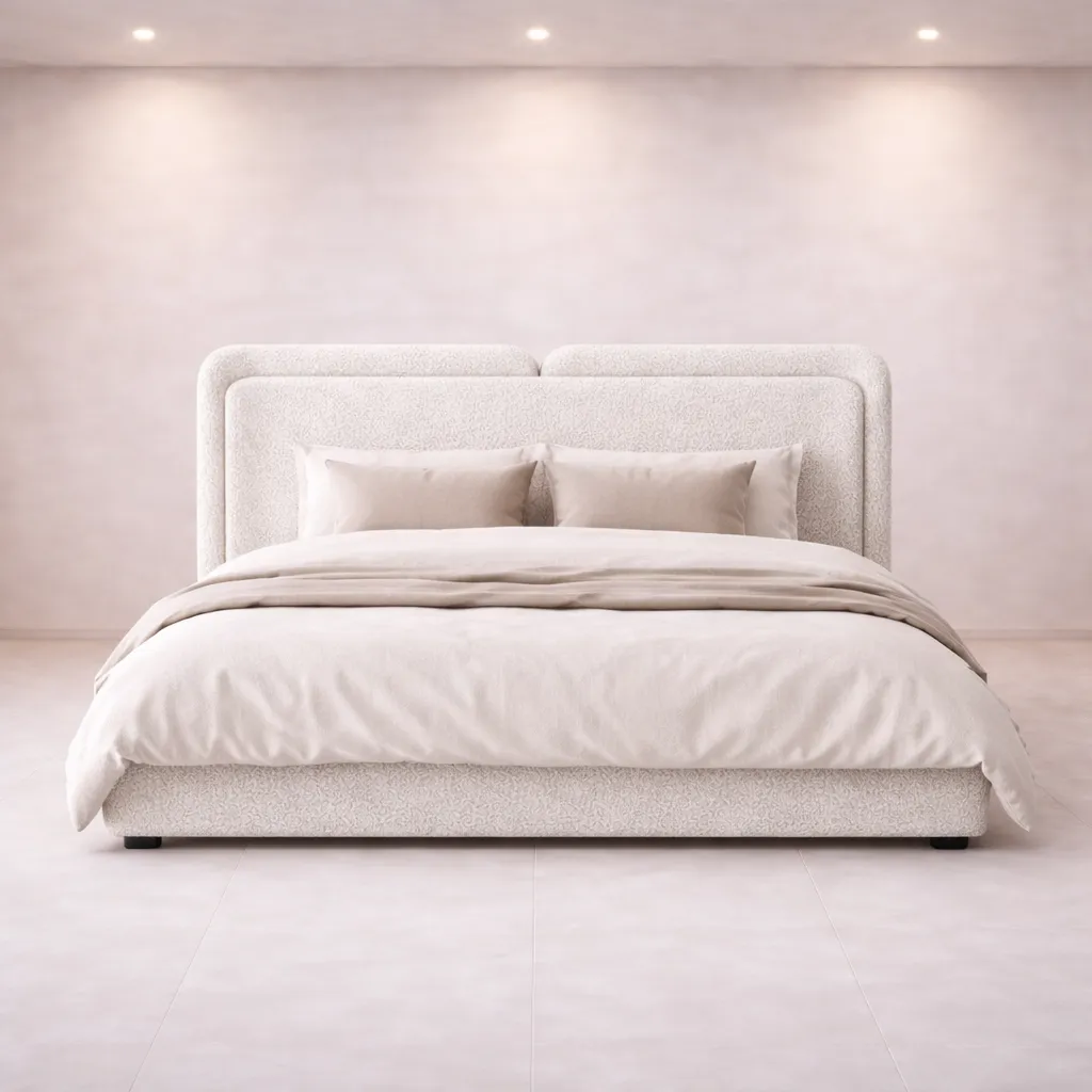 Bouclé Upholstered Bed with Floating Wraparound Headboard