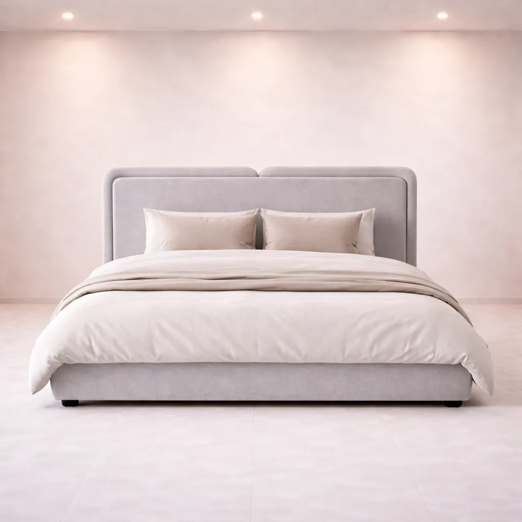 Minimalist Upholstered Bed with Curved Floating Headboard