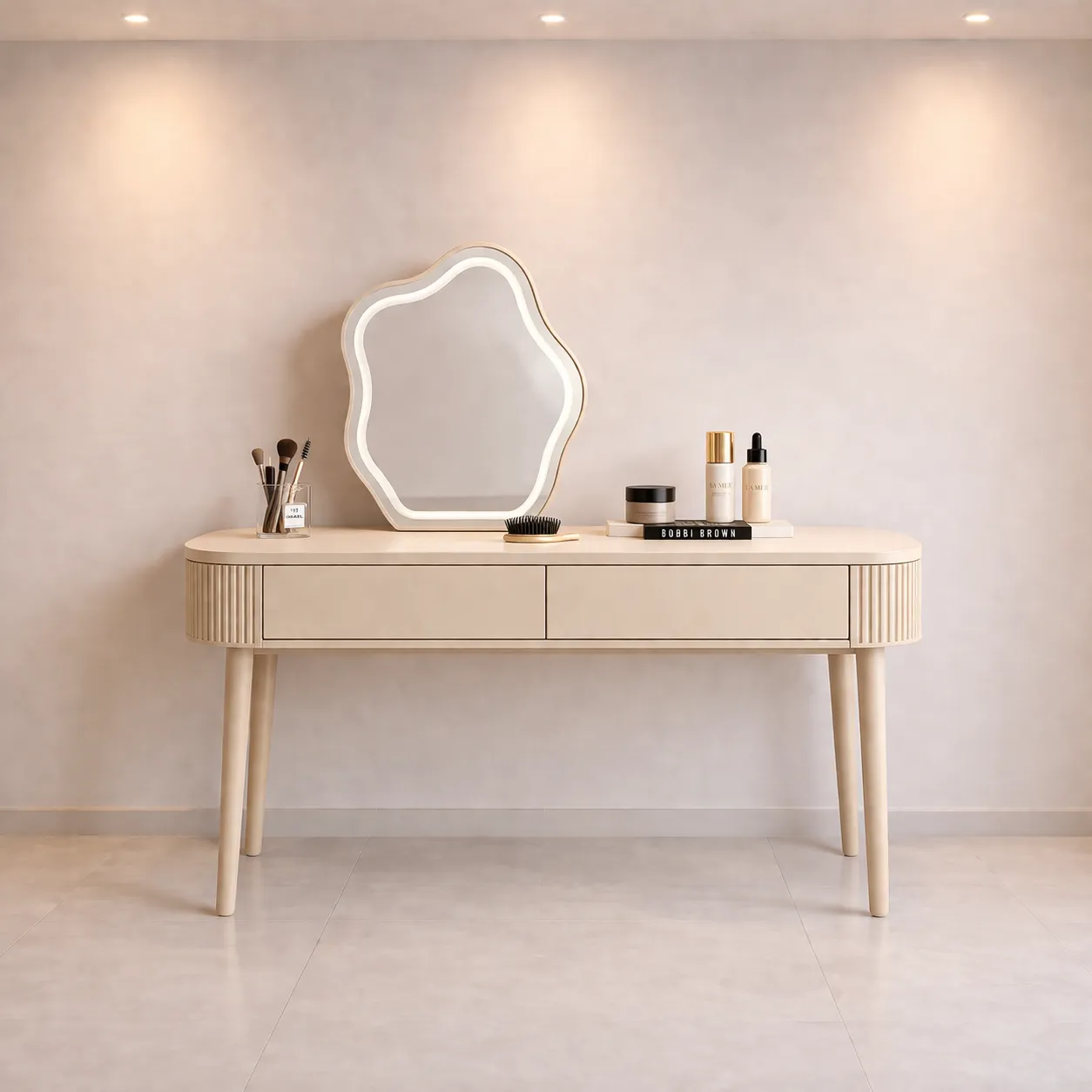 Modern Curved Vanity Table with LED Mirror | Custom Made UAE