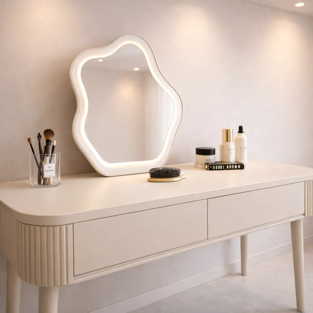 Modern Curved Vanity Table with LED Mirror | Custom Made UAE