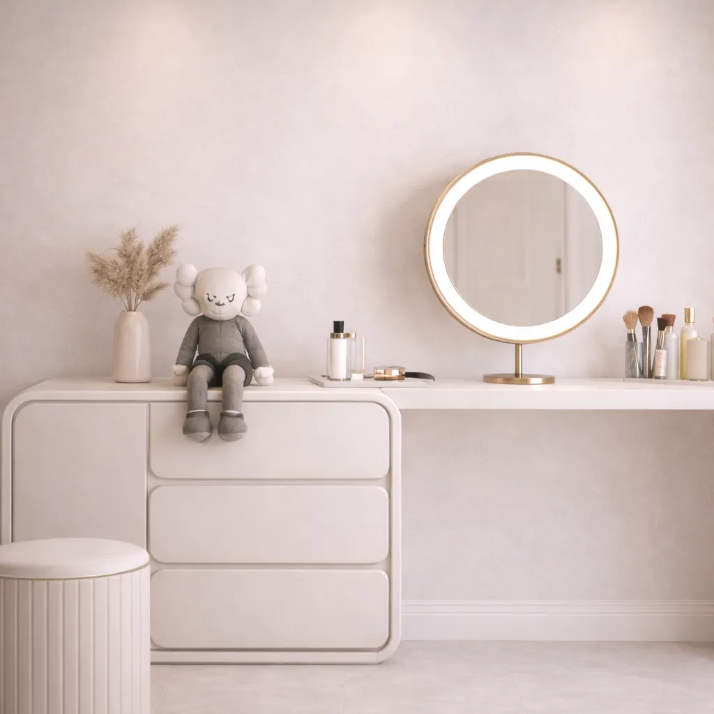 Minimal White Vanity & Drawer Set with LED Mirror UAE