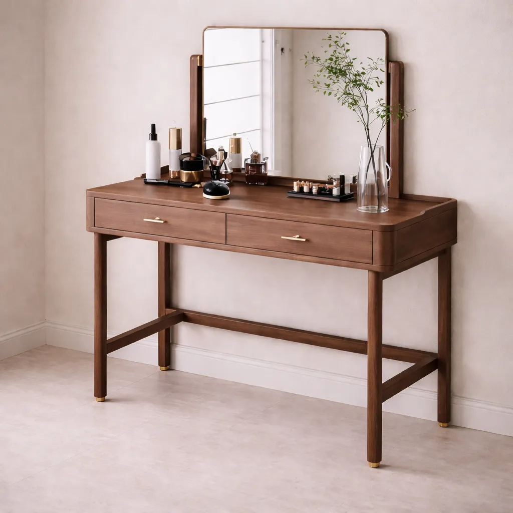 Modern Wooden Vanity Desk with Adjustable Mirror