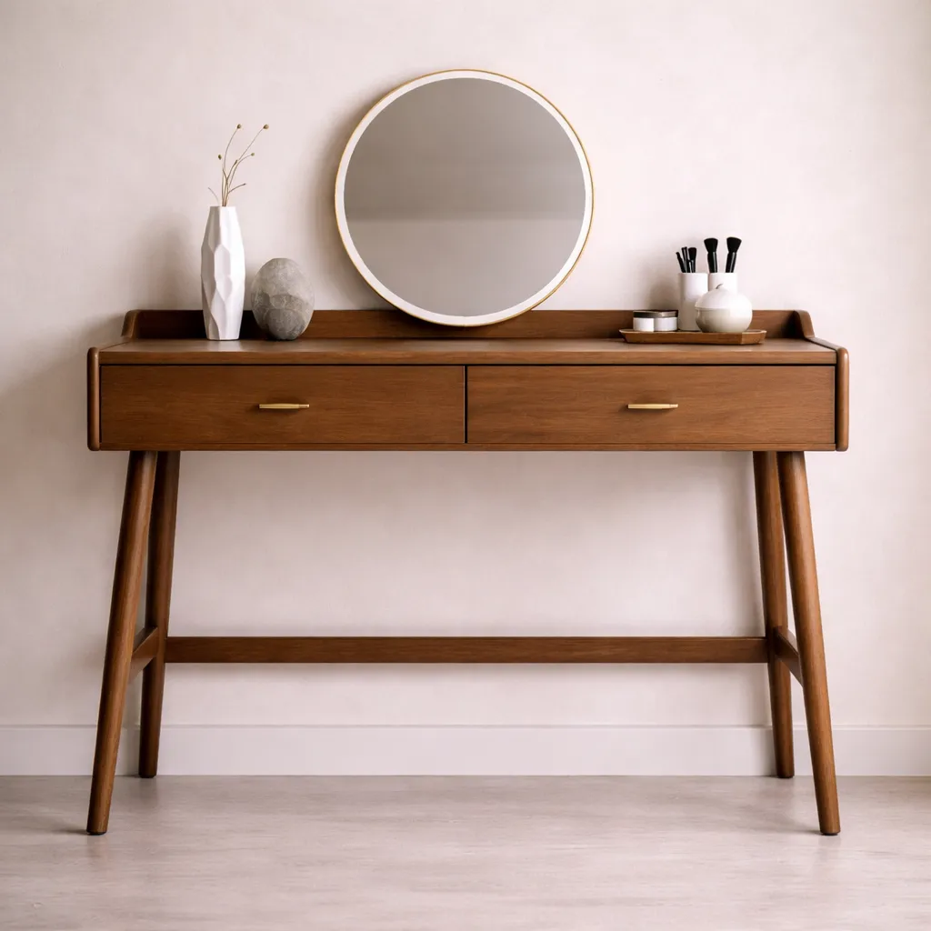 Modern Wooden Vanity Desk with Storage Drawers