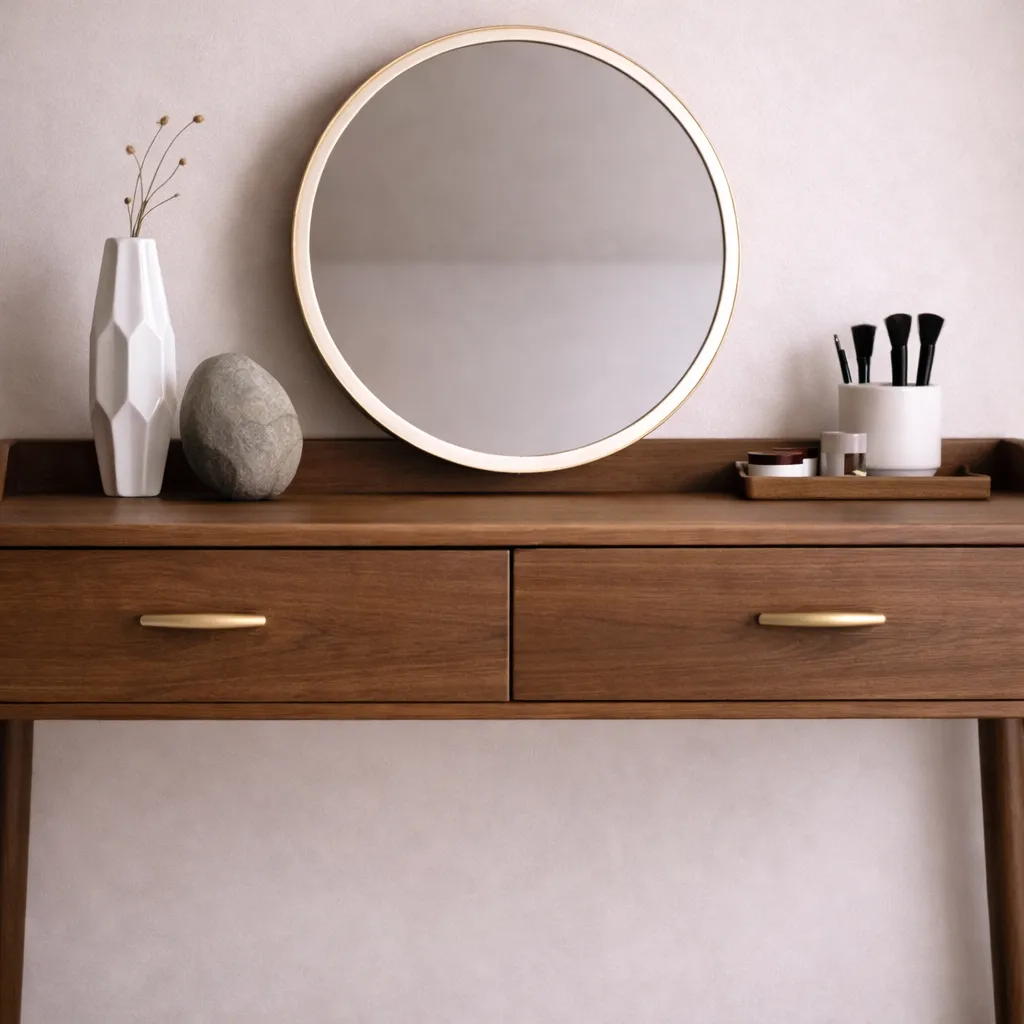 Modern Wooden Vanity Desk with Storage Drawers