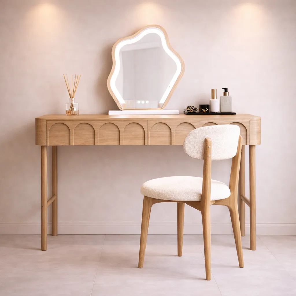 Modern Wooden Vanity Table with LED Mirror UAE