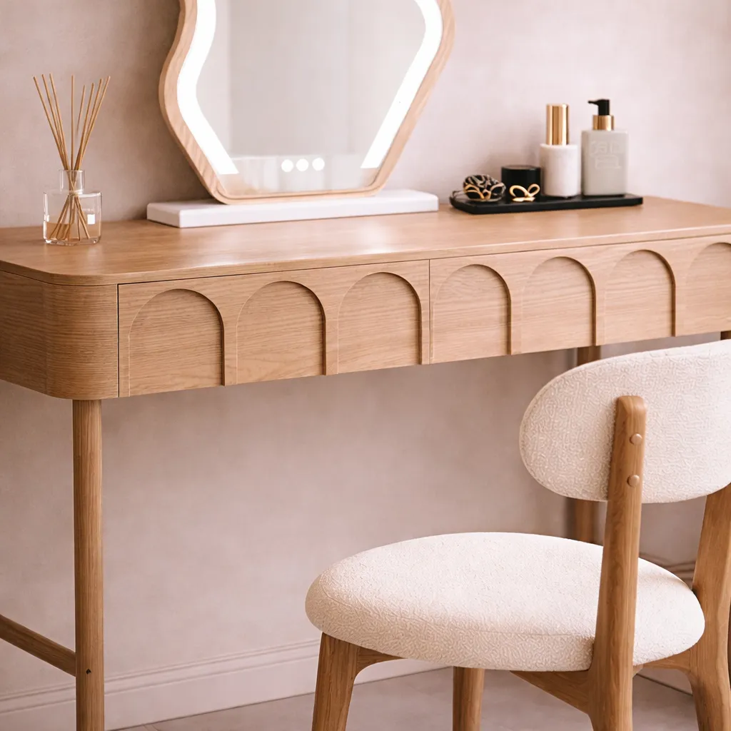 Modern Wooden Vanity Table with LED Mirror UAE