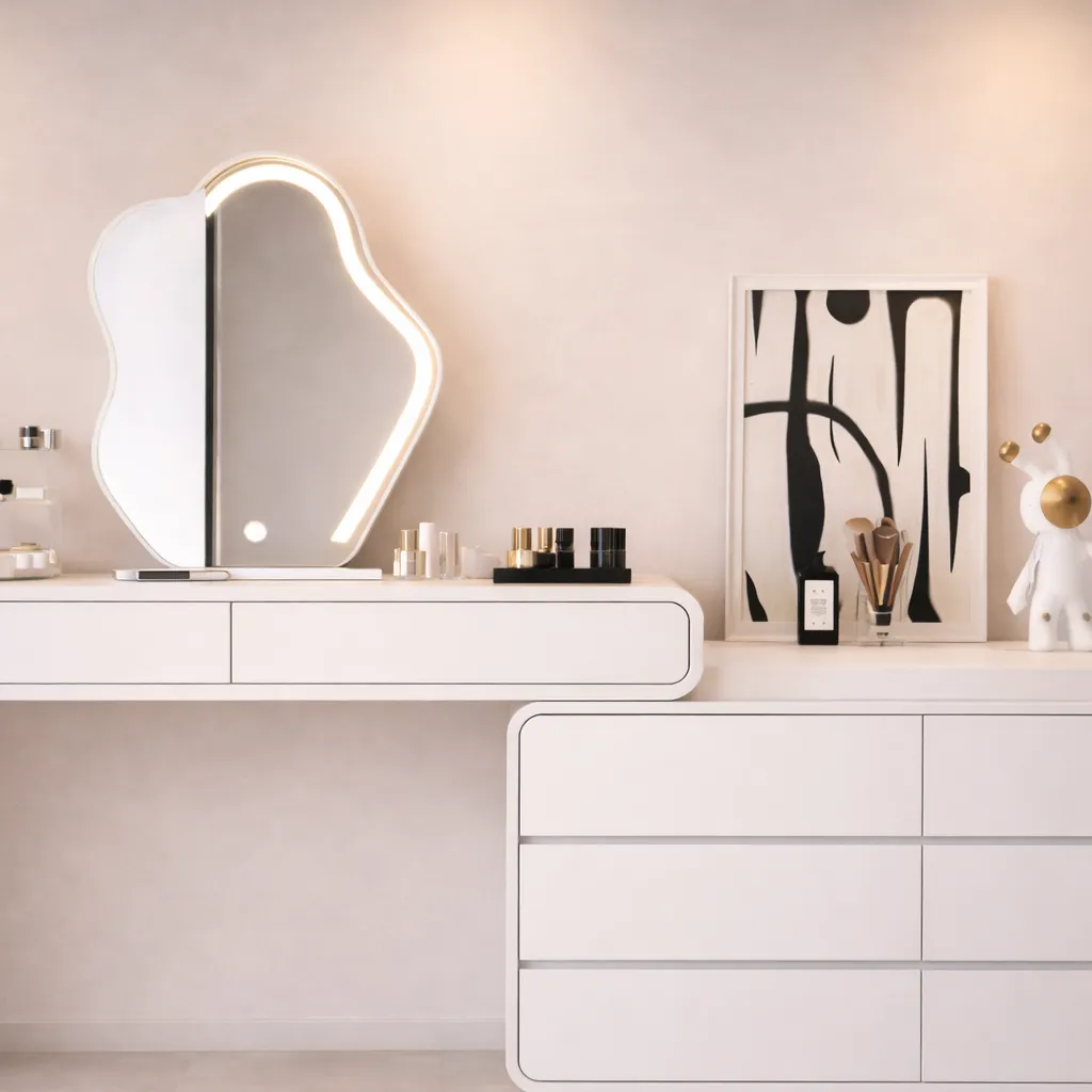 Luxury White Vanity & Dresser Set with LED Mirror UAE