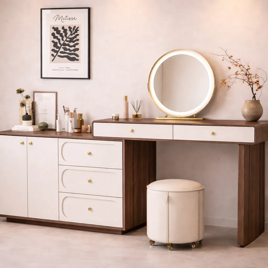 Modern Dual Tone Vanity with Storage Cabinet & LED Mirror UAE