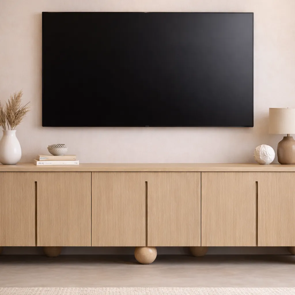 Modern Wooden TV Unit with Sphere Legs – Luxury Custom TV Console UAE