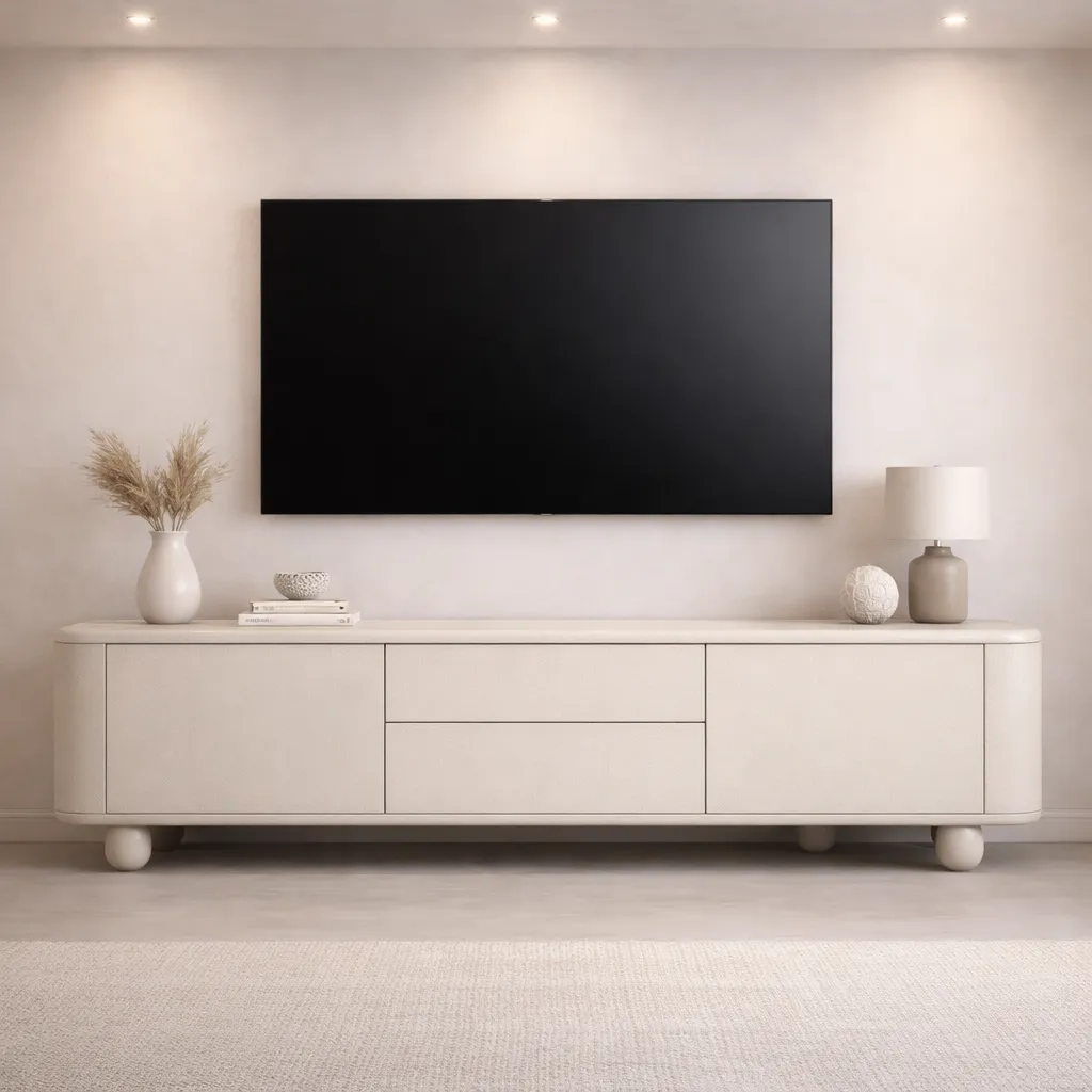 Modern Wooden TV Unit with Sphere Legs – Luxury Custom TV Console UAE