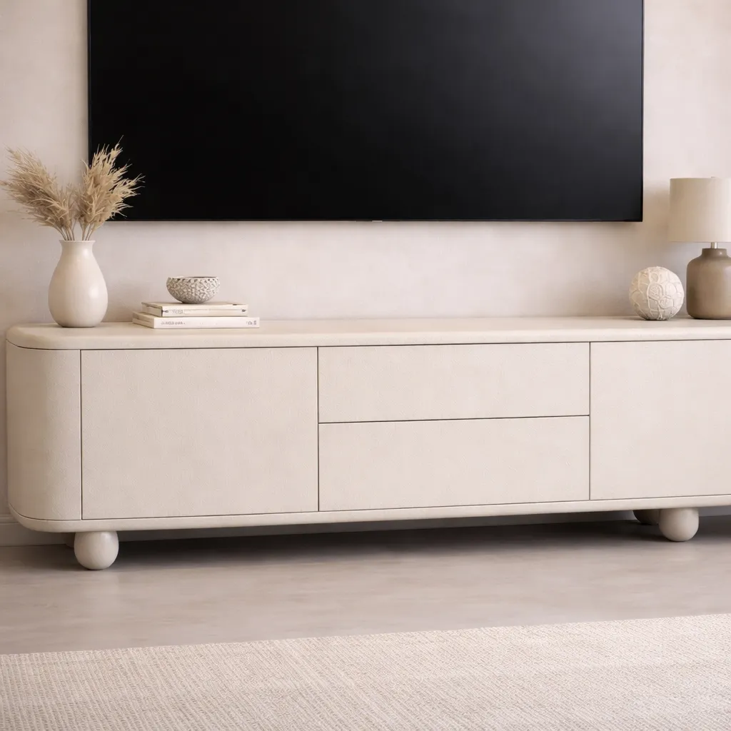 Modern Wooden TV Unit with Sphere Legs – Luxury Custom TV Console UAE