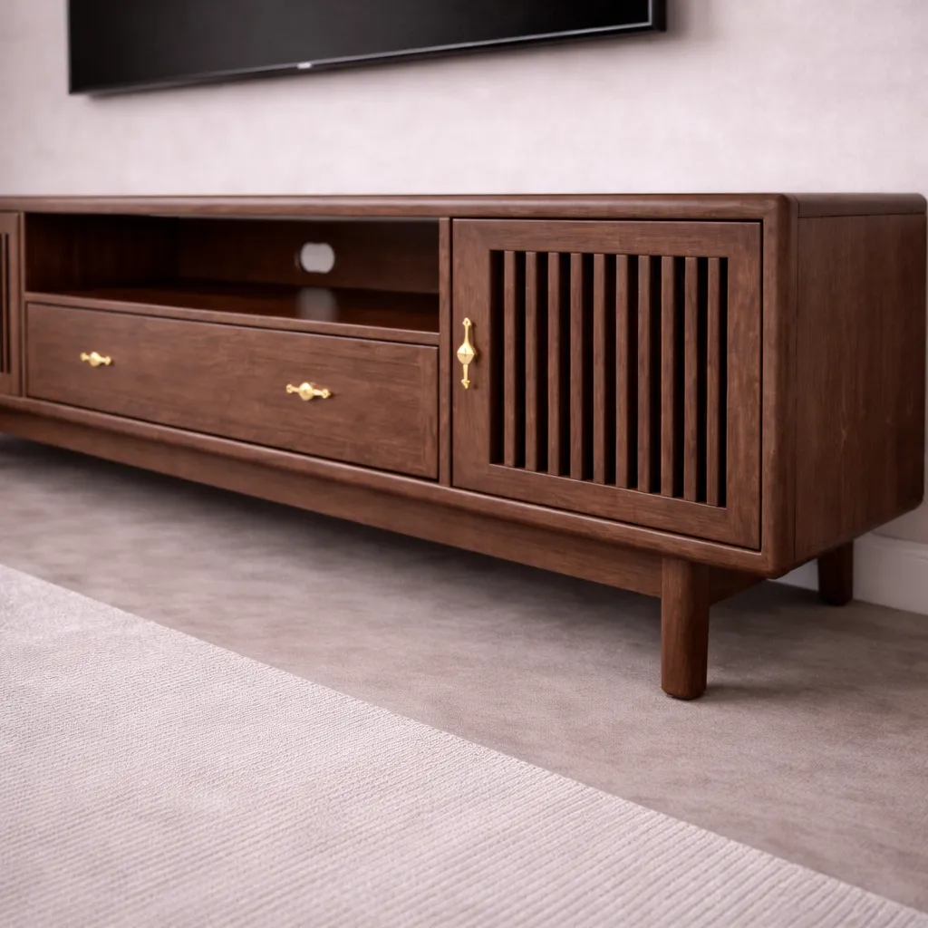 Modern Wooden Slatted TV Unit – Luxury TV Console UAE