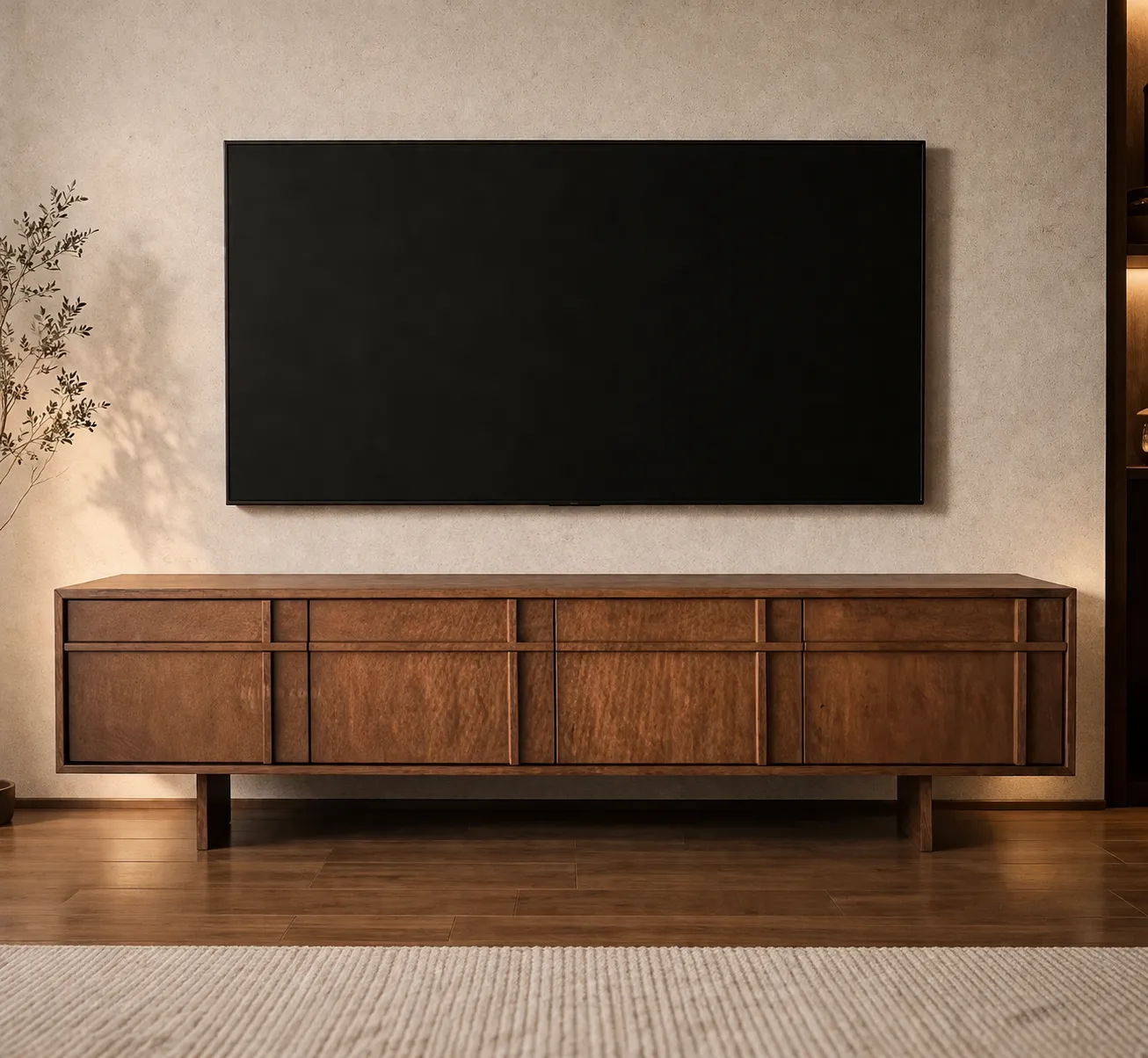 Modern Grid Wooden TV Unit – Custom Luxury TV Console UAE