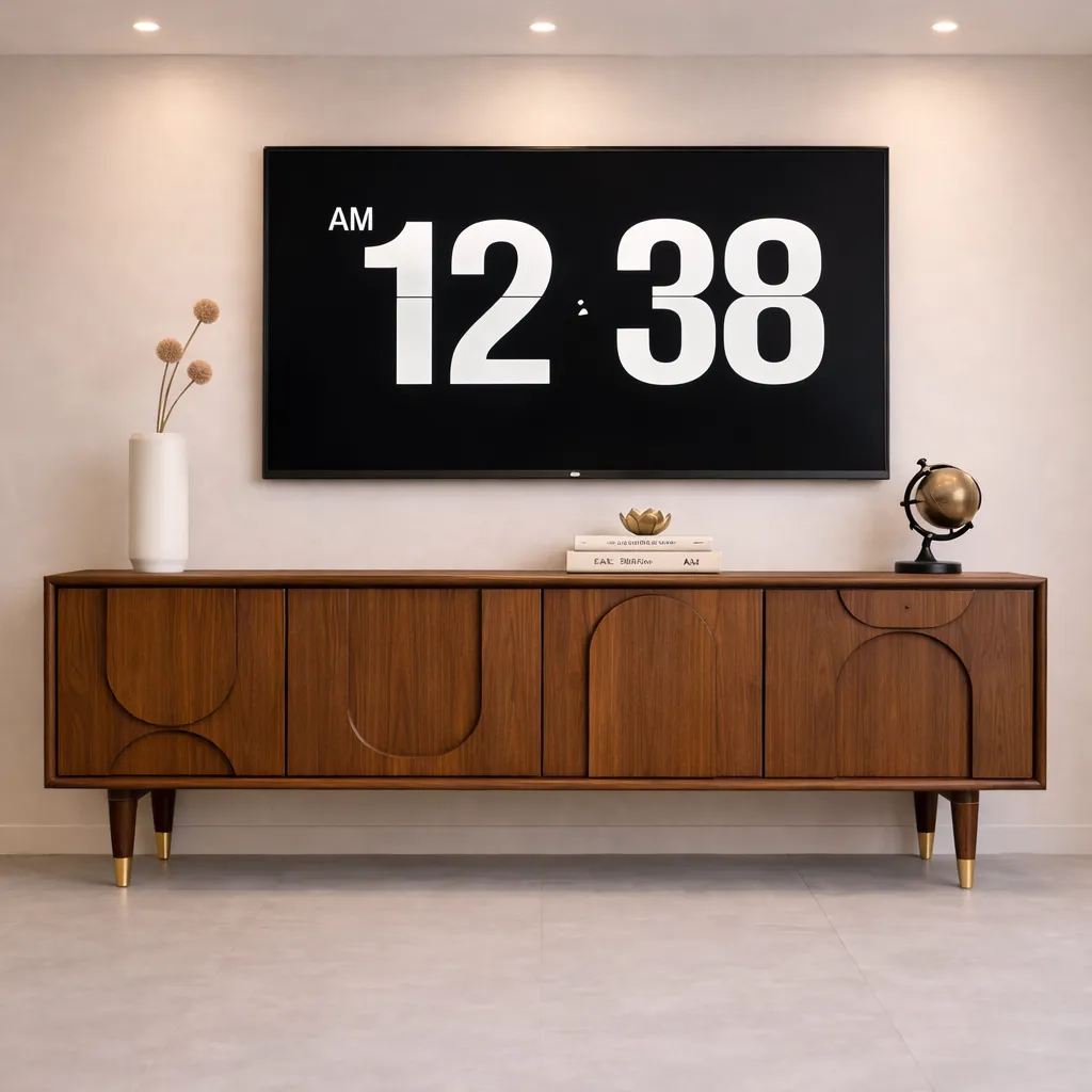 Curved Panel Wooden TV Unit – Modern Luxury TV Console UAE