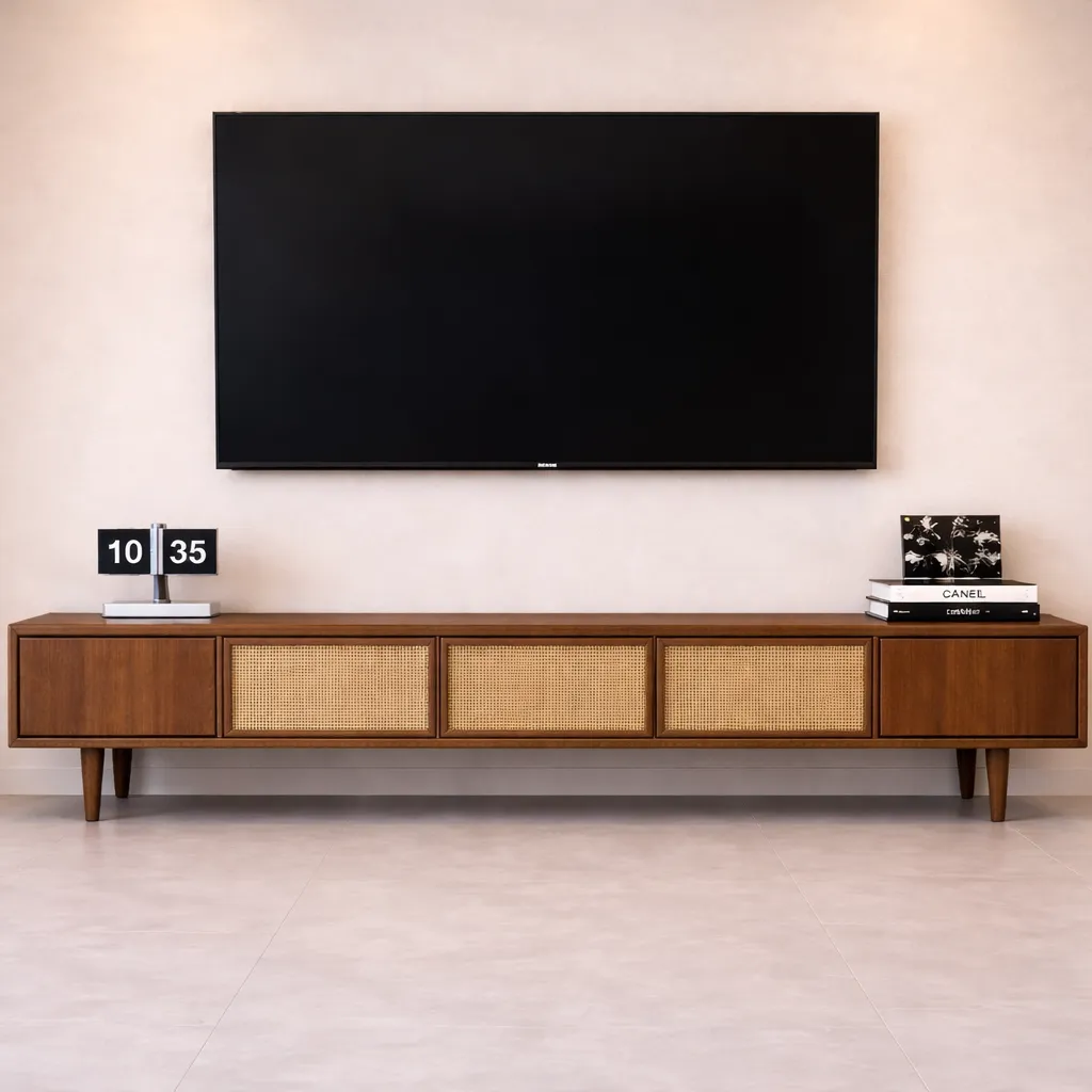 Rattan Wooden TV Unit – Modern Natural TV Console UAE