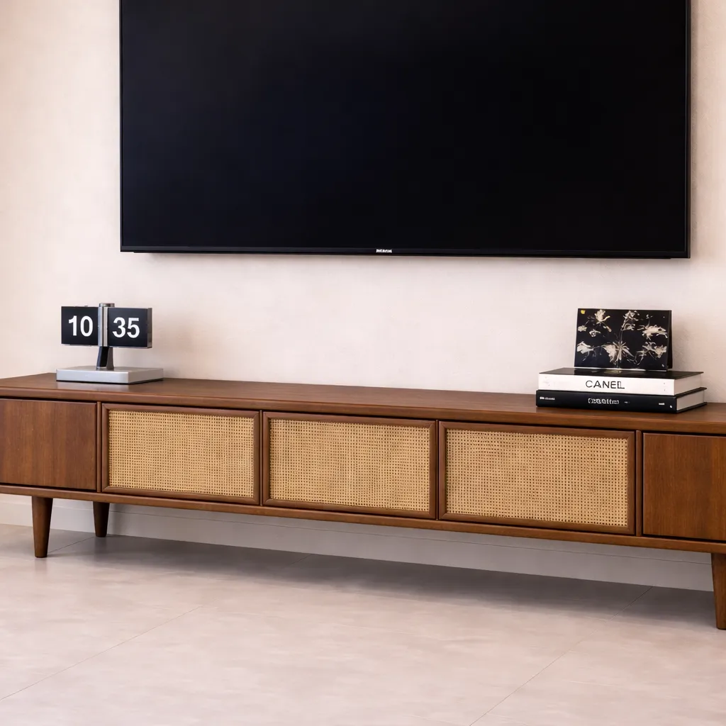 Rattan Wooden TV Unit – Modern Natural TV Console UAE
