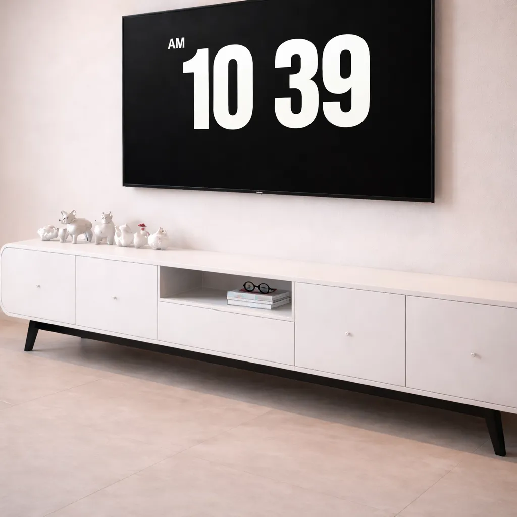 Long Modern White TV Unit with Open Shelf – Minimal TV Console UAE