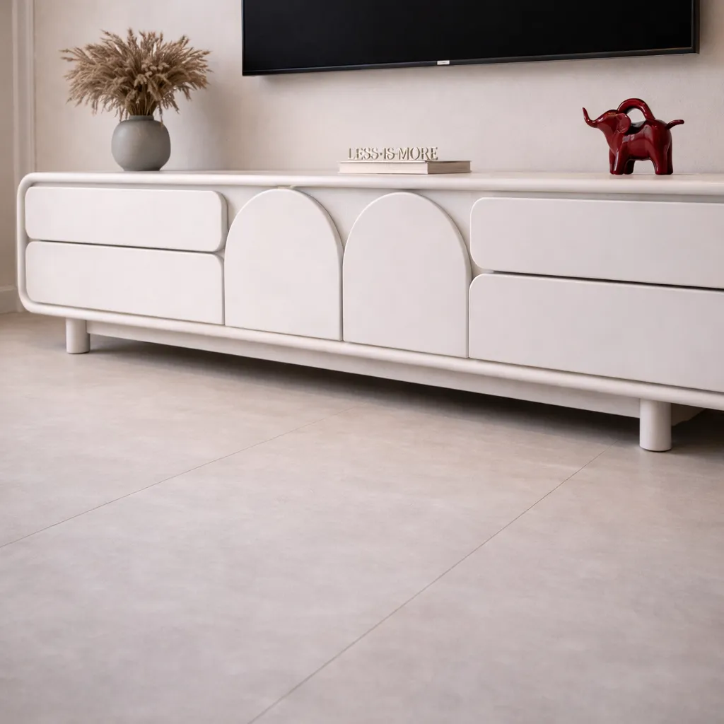 Modern Curved White TV Unit with Arch Panels – Luxury TV Console UAE