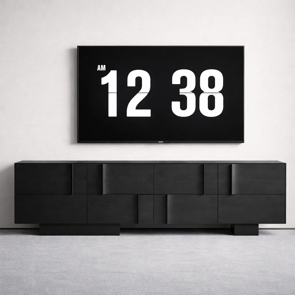 Modern Black TV Unit with Geometric Design – Luxury TV Console UAE