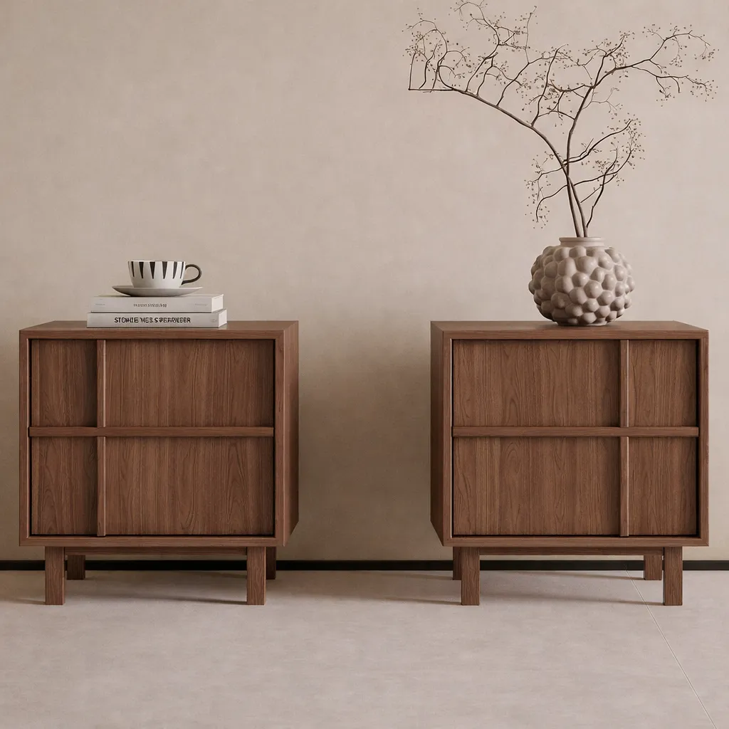 Modern Wooden Nightstand Set with Sliding Panel Storage Design