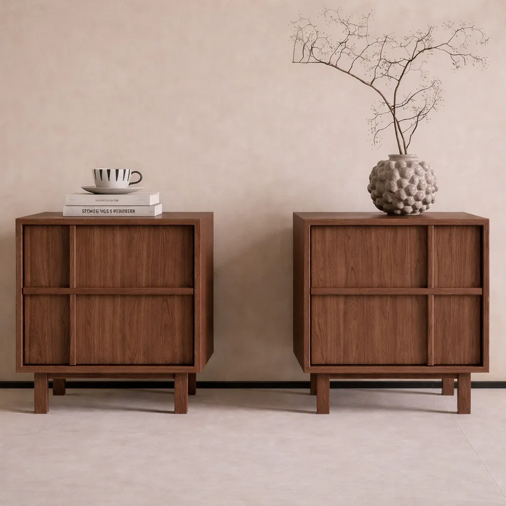 Modern Wooden Nightstand Set with Sliding Panel Storage Design