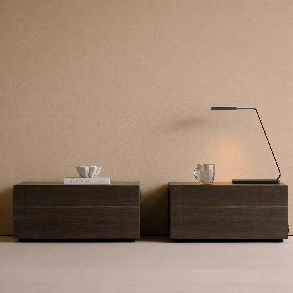 Modern Low Profile Wooden Nightstand Set